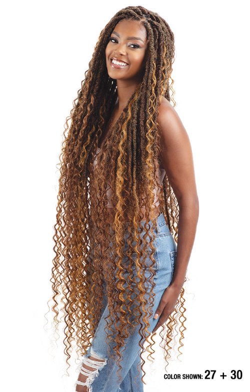 Woman with long, styled hair on a white background