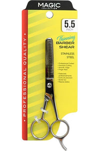 Thumbnail for Magic Collection 5.5 inch stainless steel barber shear with a textured top, shown in its original yellow and red retail packaging.