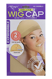 Thumbnail for Package of Deluxe Wig Cap with a woman wearing a beige wig cap on a purple background