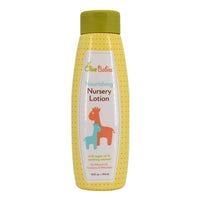 Thumbnail for A bottle of OLIVE BABIES Nourishing Nursery Lotion with a green cap and yellow label featuring an illustration of a horse and a baby.