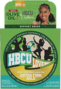 Thumbnail for HBCU Love hair gel packaging with a woman's face and text on a green background