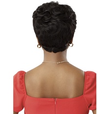 Thumbnail for Back view of a person wearing a red off-shoulder top with a white background