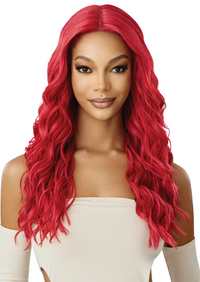 Thumbnail for Woman with vibrant red wig on a white background