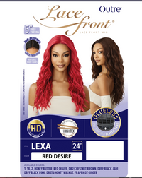 Thumbnail for Outre Lace Front wig packaging with two models wearing wigs and product details.