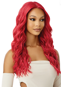 Thumbnail for Woman with vibrant red wig on a white background