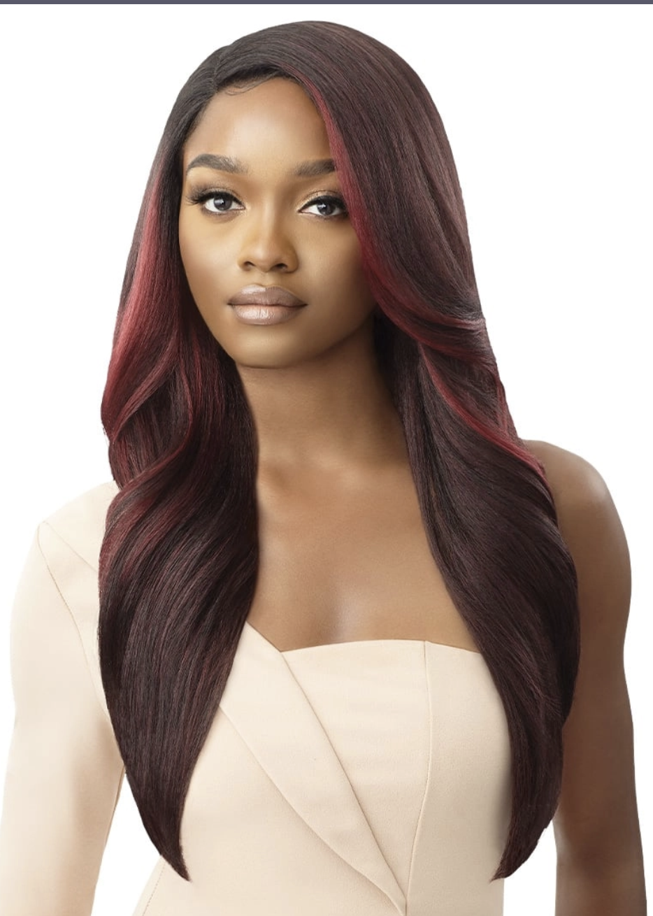 Woman with long, straight hair on a white background