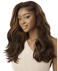 Thumbnail for Woman with long, wavy brown hair on a white background