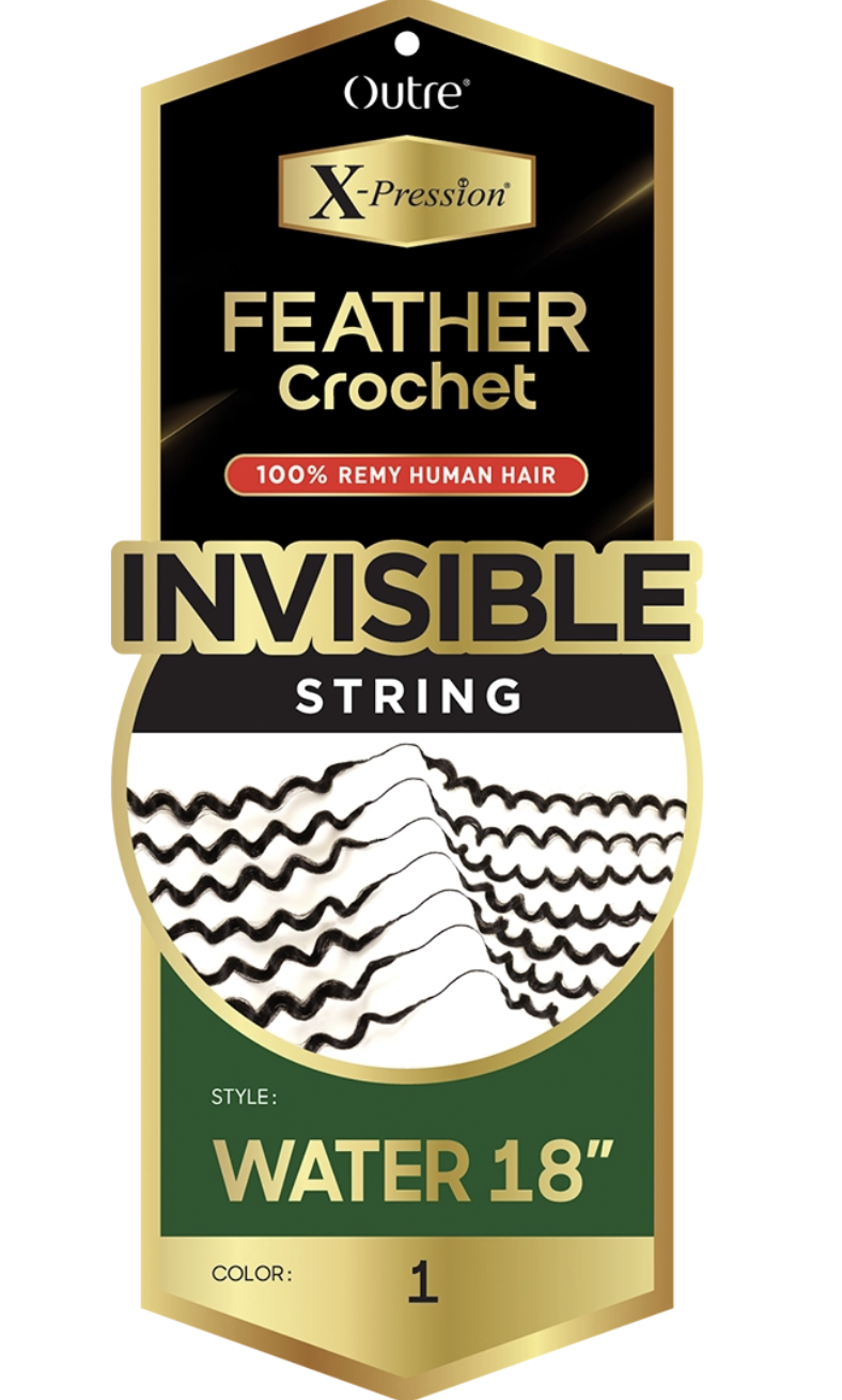 Outre Xpression Feather Crochet Invisible String packaging on a white background