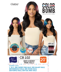 Thumbnail for Advertisement for Outre Color Bomb synthetic hair extensions with a model wearing the product.