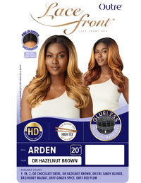 Thumbnail for Outre Lace Front wig packaging with a model wearing the wig in DR Hazelnut Brown color.