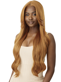 Thumbnail for Woman with long blonde wig on a white background