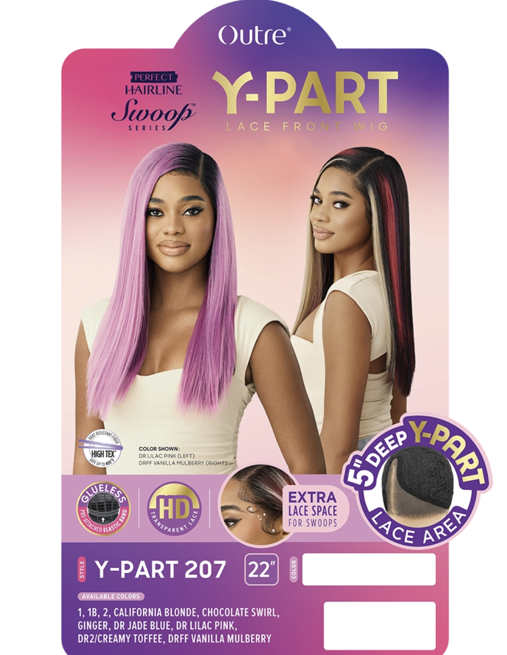 Outre Y-Part lace front wig packaging with two models and product details.