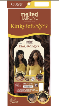 Thumbnail for Outre Melted Hairline KinkySoftEdges Lace Front Wig in a 22-inch length, packaged in a brown and gold cardboard box showing the wavy hair extension product and model images.