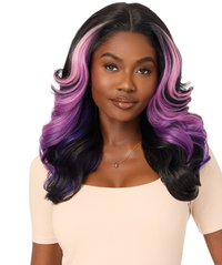 Thumbnail for Woman with black and purple ombre hair on a white background