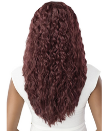 Thumbnail for Long, wavy burgundy wig on a white background