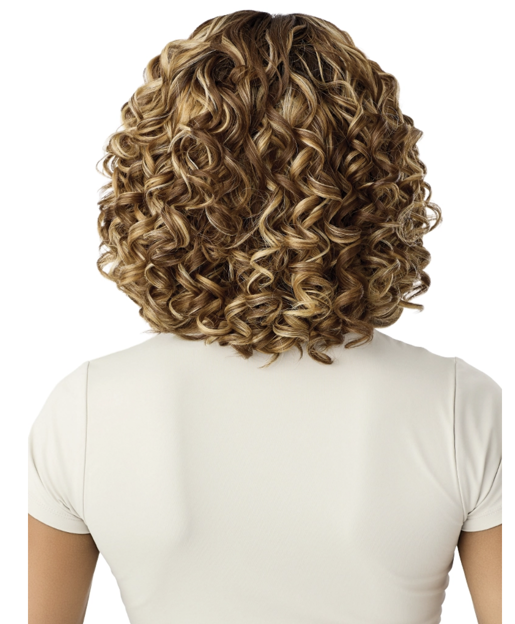 Curly brown wig on a white background