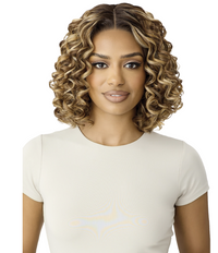 Thumbnail for Woman with styled hair wearing a white t-shirt on a white background