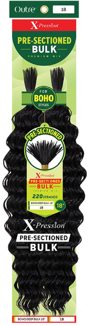Thumbnail for Package of X-Pression pre-sectioned bulk hair extensions with green label.