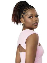 Thumbnail for A woman with dark brown and reddish-brown box braids wearing a light pink sleeveless top, photographed against a solid white background.