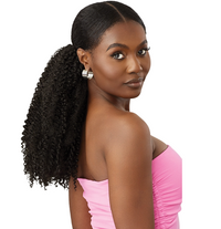 Thumbnail for Woman with styled hair in a ponytail wearing a pink top on a white background