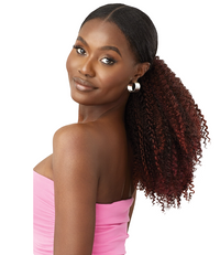 Thumbnail for Woman with styled hair in a ponytail wearing a pink top on a white background