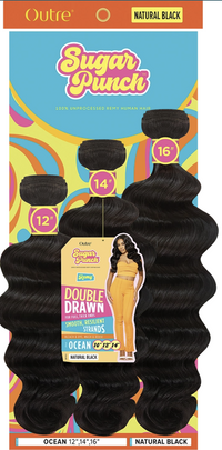 Thumbnail for Sugar Punch by Outre double drawn hair bundles in Ocean Natural Black, shown in three sizes (12