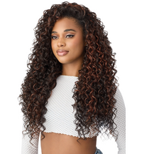 Thumbnail for Woman with long, curly hair on a white background