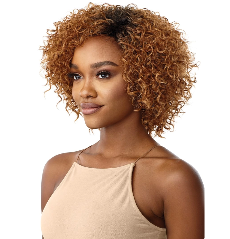 Woman with styled hair on a white background