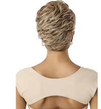 Thumbnail for Back view of a person with styled hair wearing a beige top on a white background