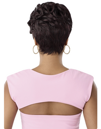 Thumbnail for Back view of a person wearing a pink top with cut-out design on a white background