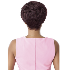 Thumbnail for Back view of a person wearing a pink sleeveless top with a short, styled haircut.