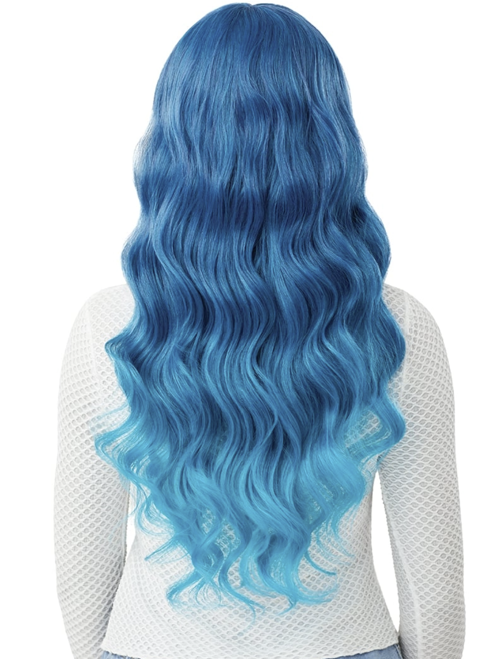 Blue hair extensions on a white background