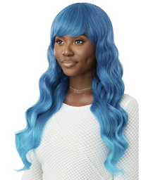 Thumbnail for Person with blue hair wearing a white top on a white background