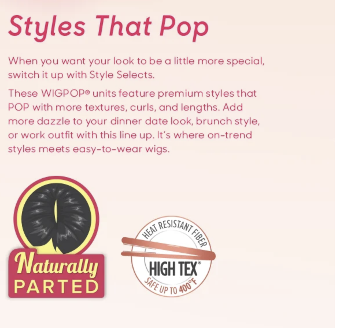 Advertisement for WigPOP units with text and product images on a pink background