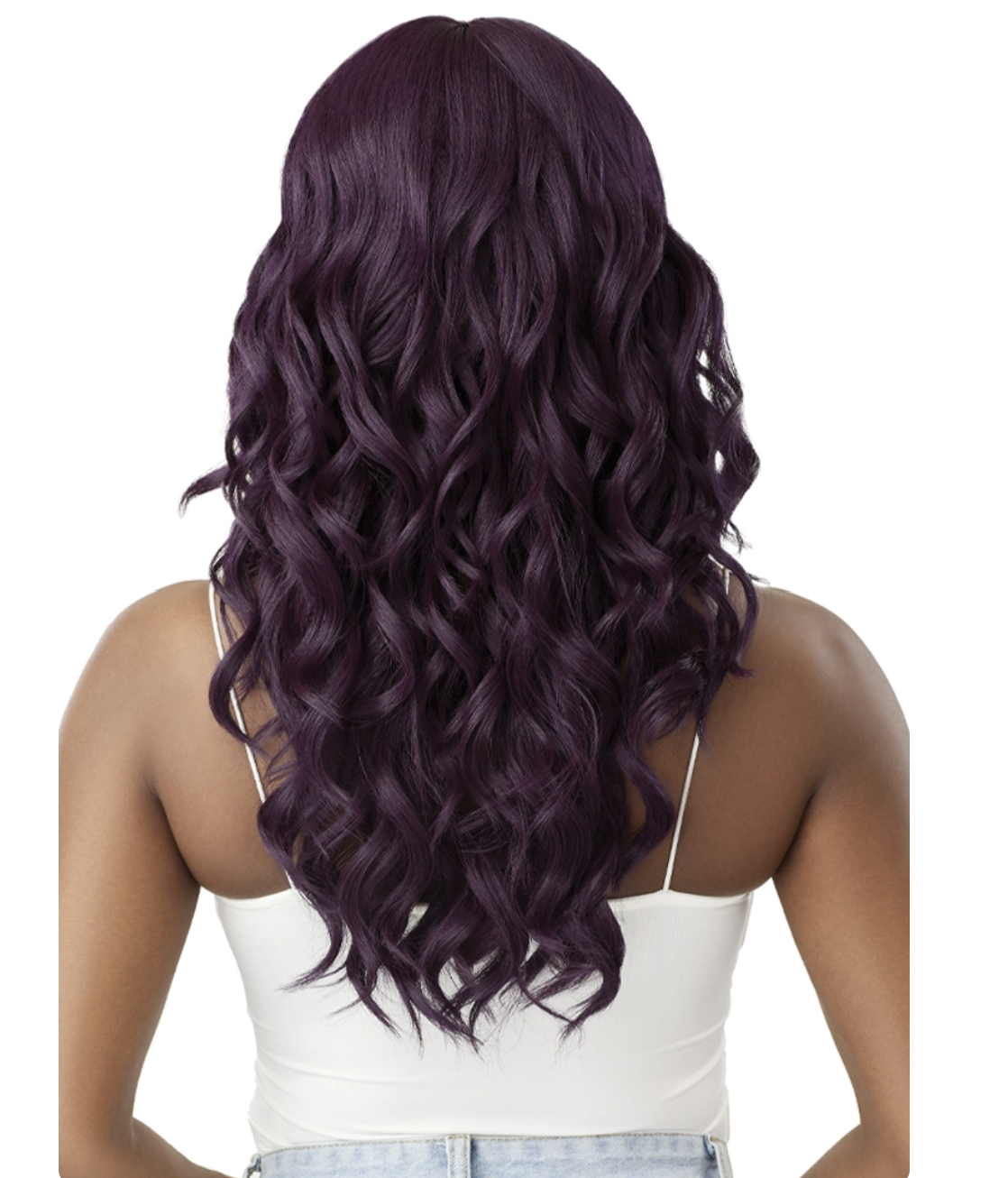 Purple wig with wavy hair on a white background