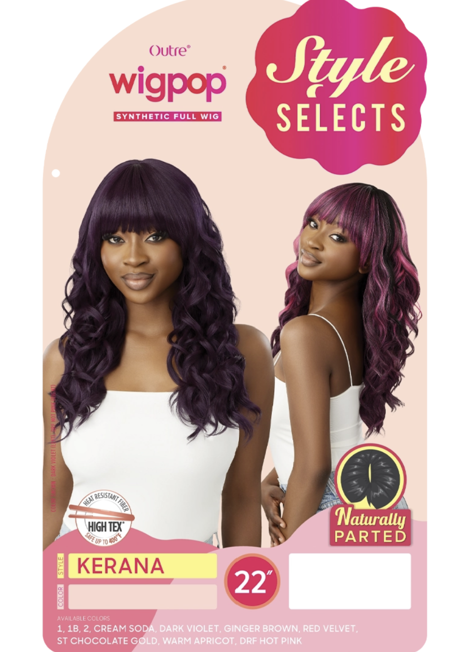Outre wigpop synthetic full wig packaging with a model wearing the wig.