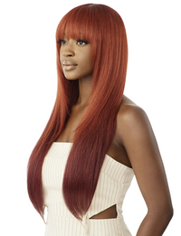 Thumbnail for Woman with long red hair styled in a straight manner on a white background