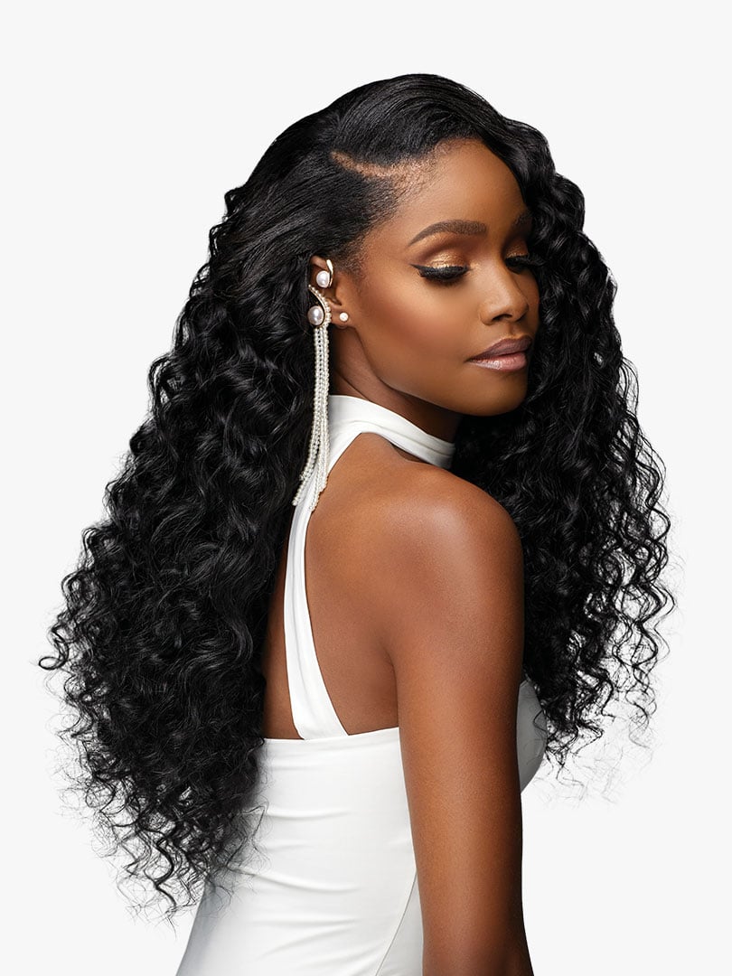 SENSATIONNEL 100% VIRGIN REMY HUMAN HAIR WEAVE - PEARLISH EURO DEEP 24", WEAVED BACKVIEW