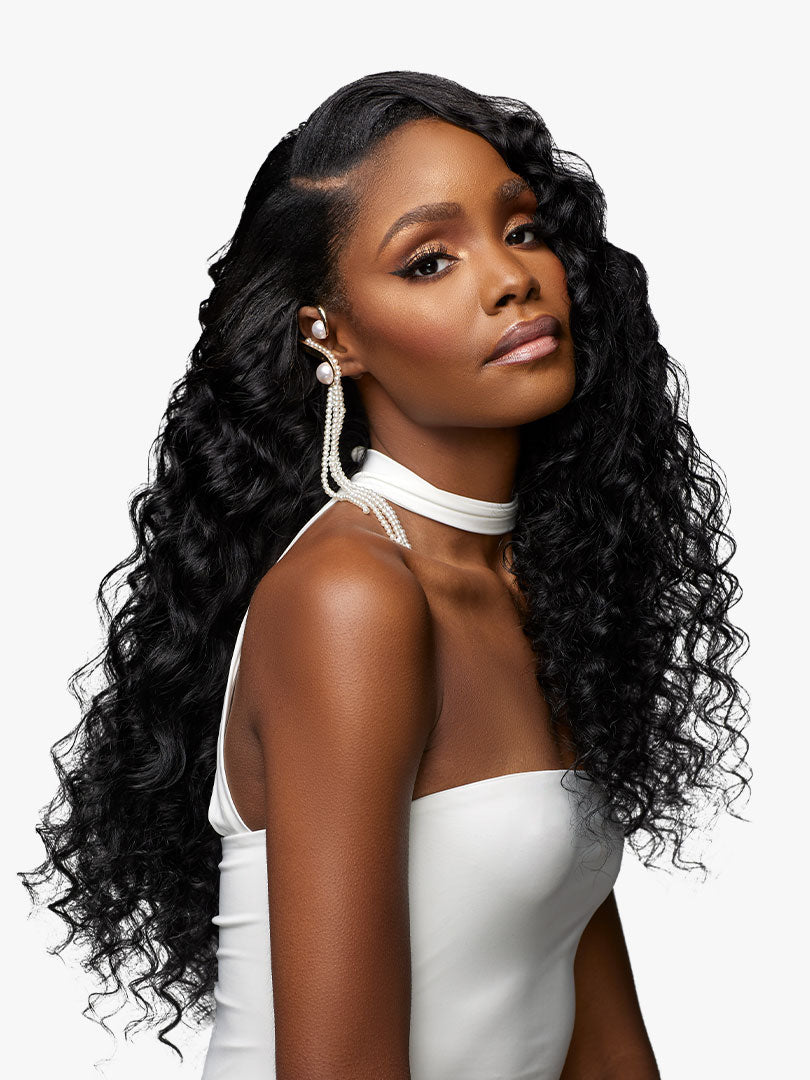 SENSATIONNEL 100% VIRGIN REMY HUMAN HAIR WEAVE - PEARLISH EURO DEEP 24", WEAVED SIDEVIEW