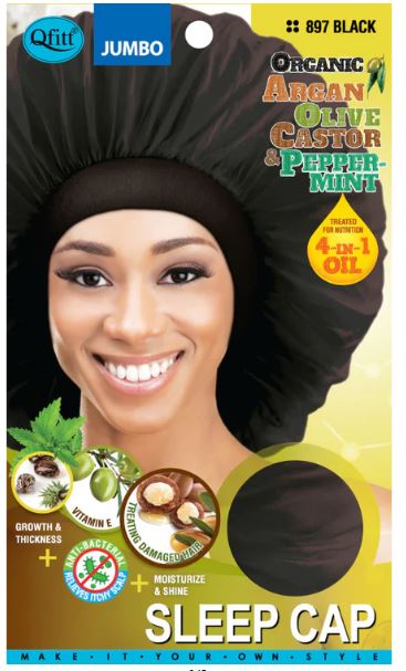 QFITT Organice Jumbo Sleep Cap- Black , Sareya Beauty Supply Store in Calgary Alberta Canada 