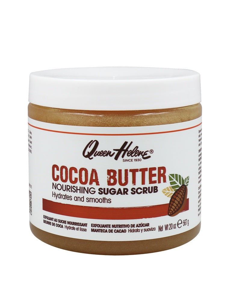 Jar of Queen Helene Cocoa Butter Nourishing Sugar Scrub on a white background