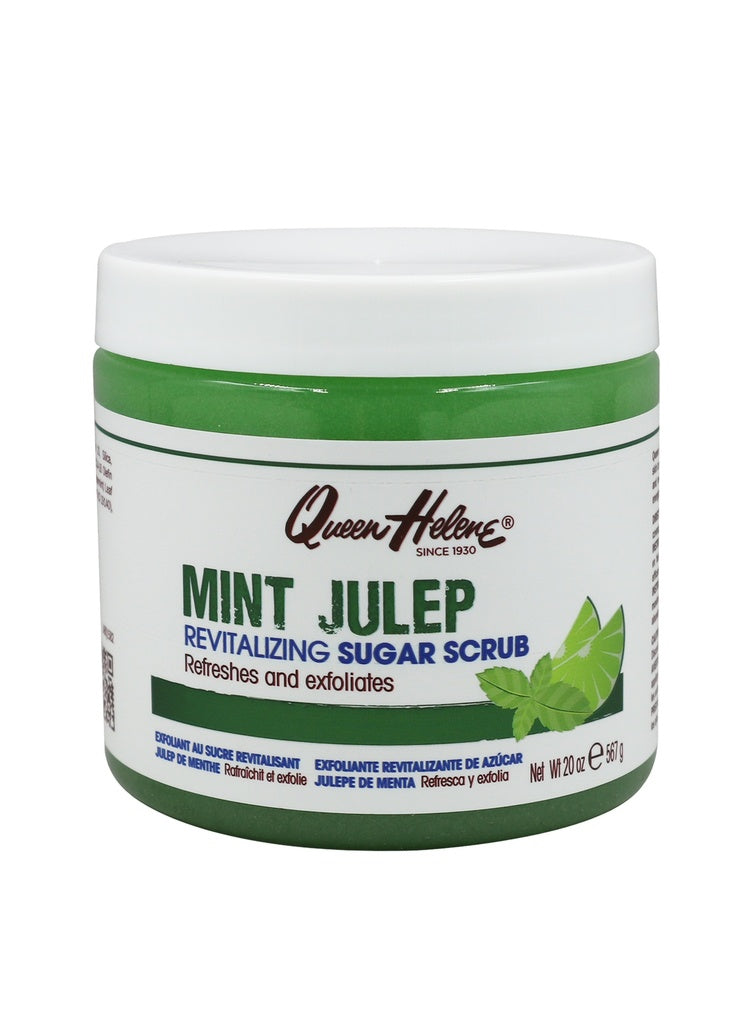 Jar of Queen Helene Mint Julep Revitalizing Sugar Scrub on a white background