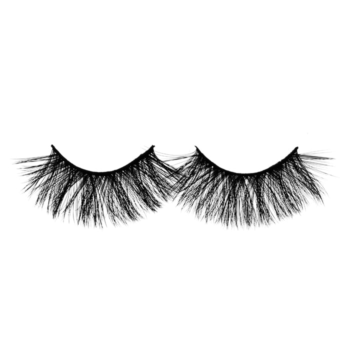 A pair of voluminous, fluffy, premium human hair false eyelashes against a white background.