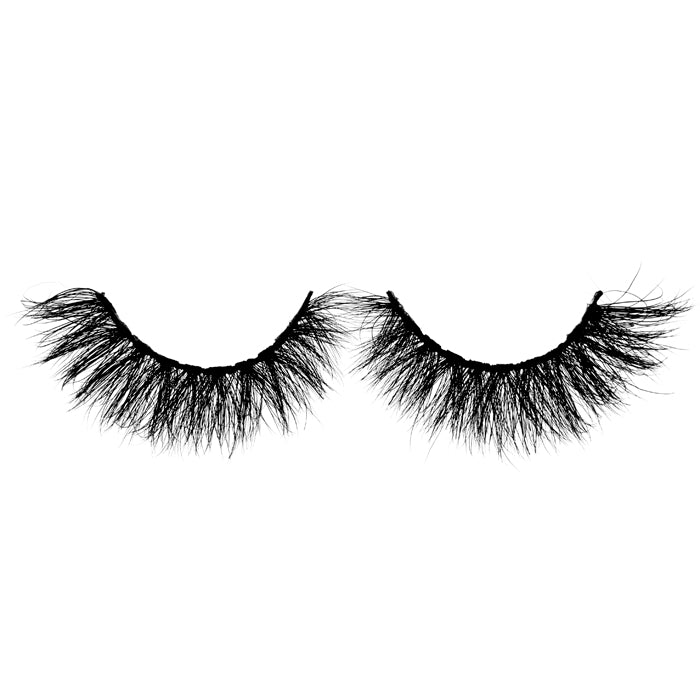 A pair of false eyelashes with a voluminous and dramatic appearance, featuring dense clusters of lashes.