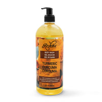 Thumbnail for A 32 fl oz bottle of Resuma Body Wash in Turmeric Curcuma, featuring a black pump dispenser and a label with orange and brown turmeric imagery, set against a plain white background.