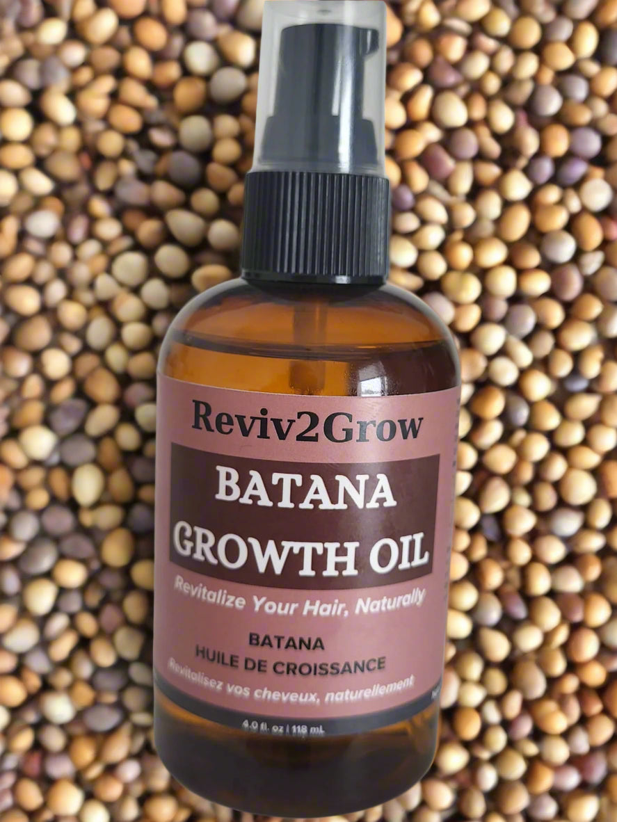 Boost hair growth & repair with REVIV2GROW 100% Pure Batana Oil. Nourish scalp, strengthen hair. Available at Sareya Beauty in-store & online Canada.