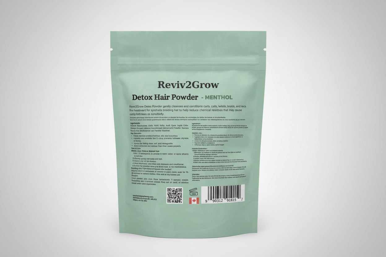 Reviv2Grow Detox Hair Powder packaging on a white background
