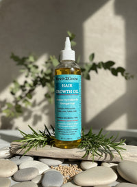 Thumbnail for Hair growth oil bottle with blue label on a neutral background