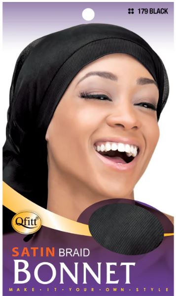 QFITT SATIN BRAID BONNET- BLACK