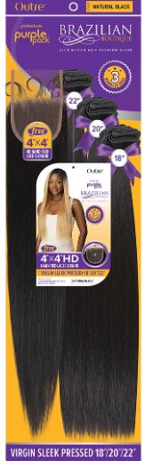 OUTRE VIRGIN SLEEK PRESSED  HD HAND - TIED LACE CLOSURE 18" 20" 22" + 4x4, PACK